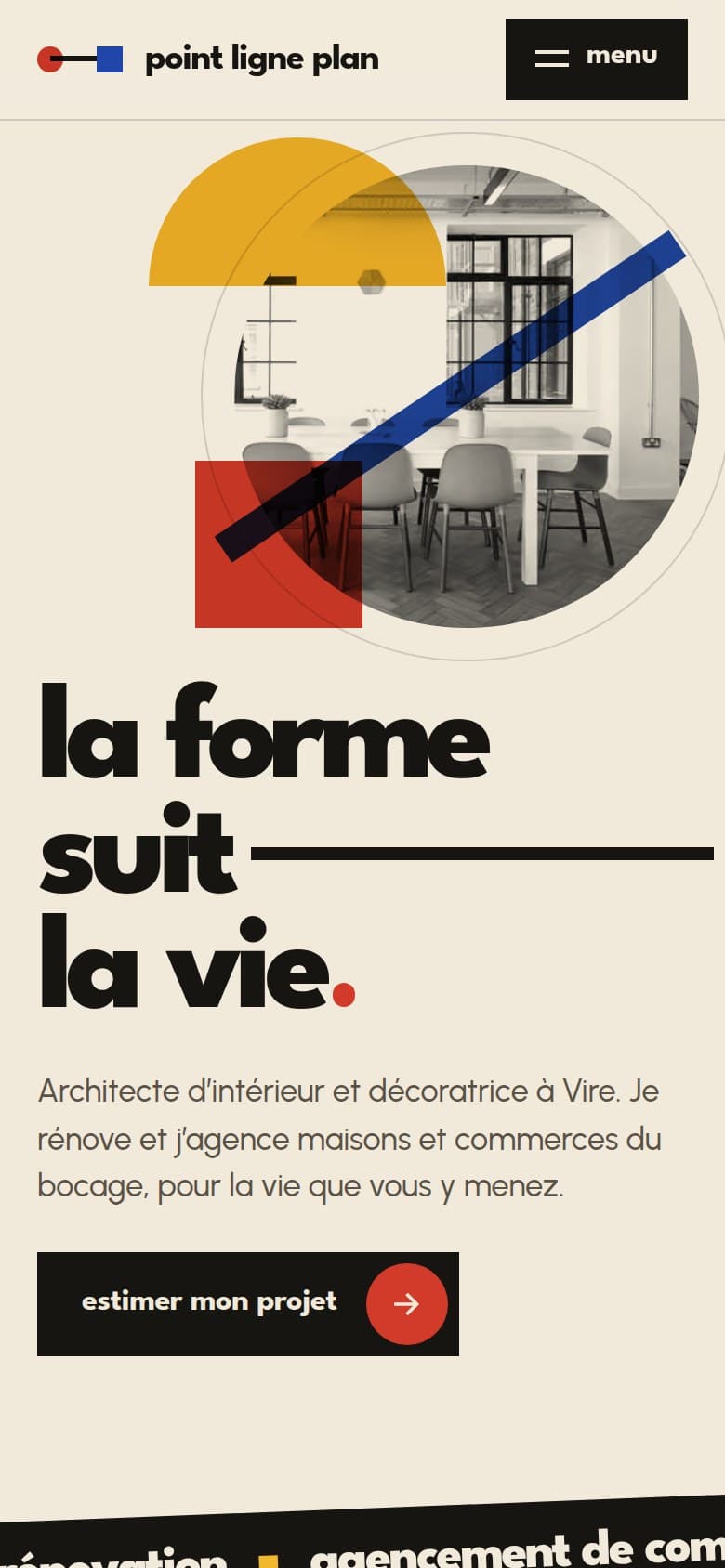 Page d'accueil du site proposé, sur téléphone