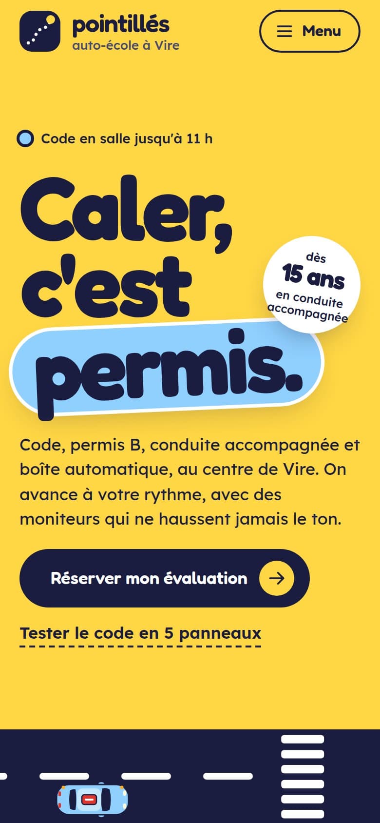 Page d'accueil du site proposé, sur téléphone