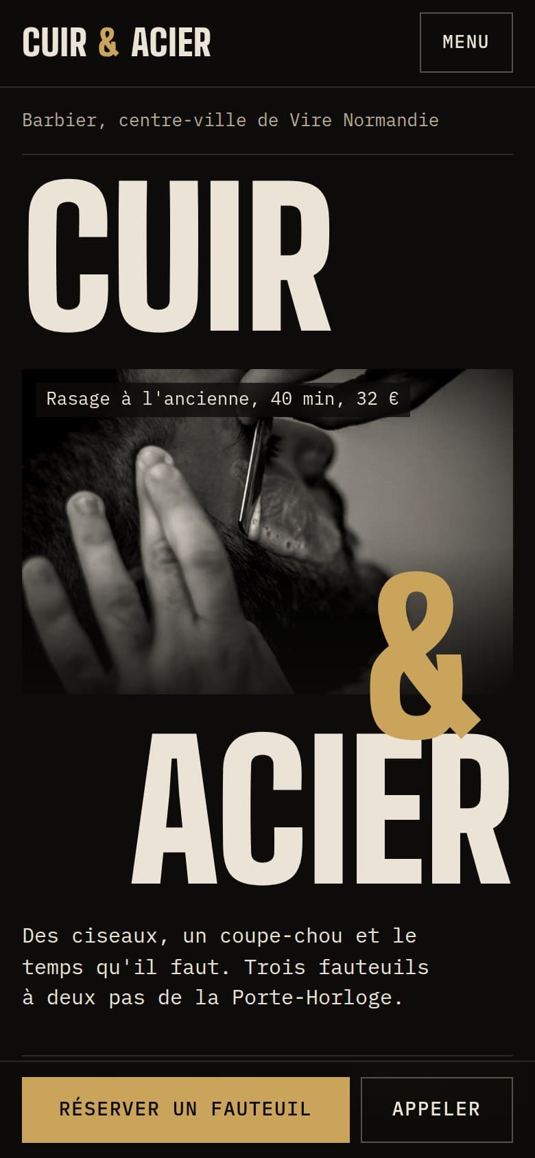 Page d'accueil du site proposé, sur téléphone