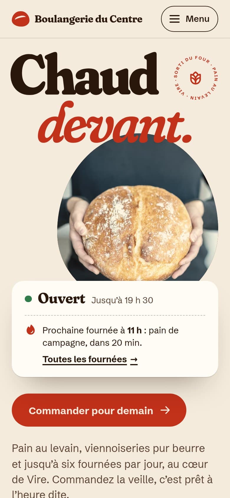 Page d'accueil du site proposé, sur téléphone