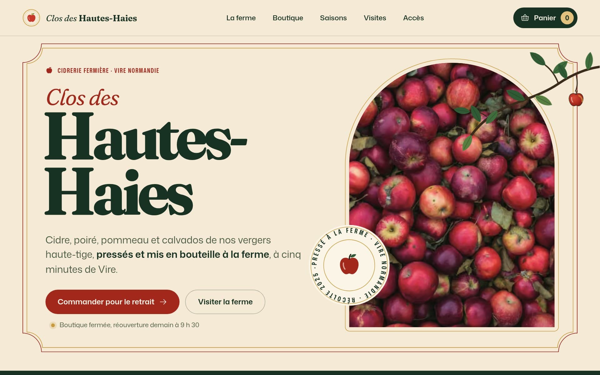 Page d'accueil du site proposé, sur ordinateur