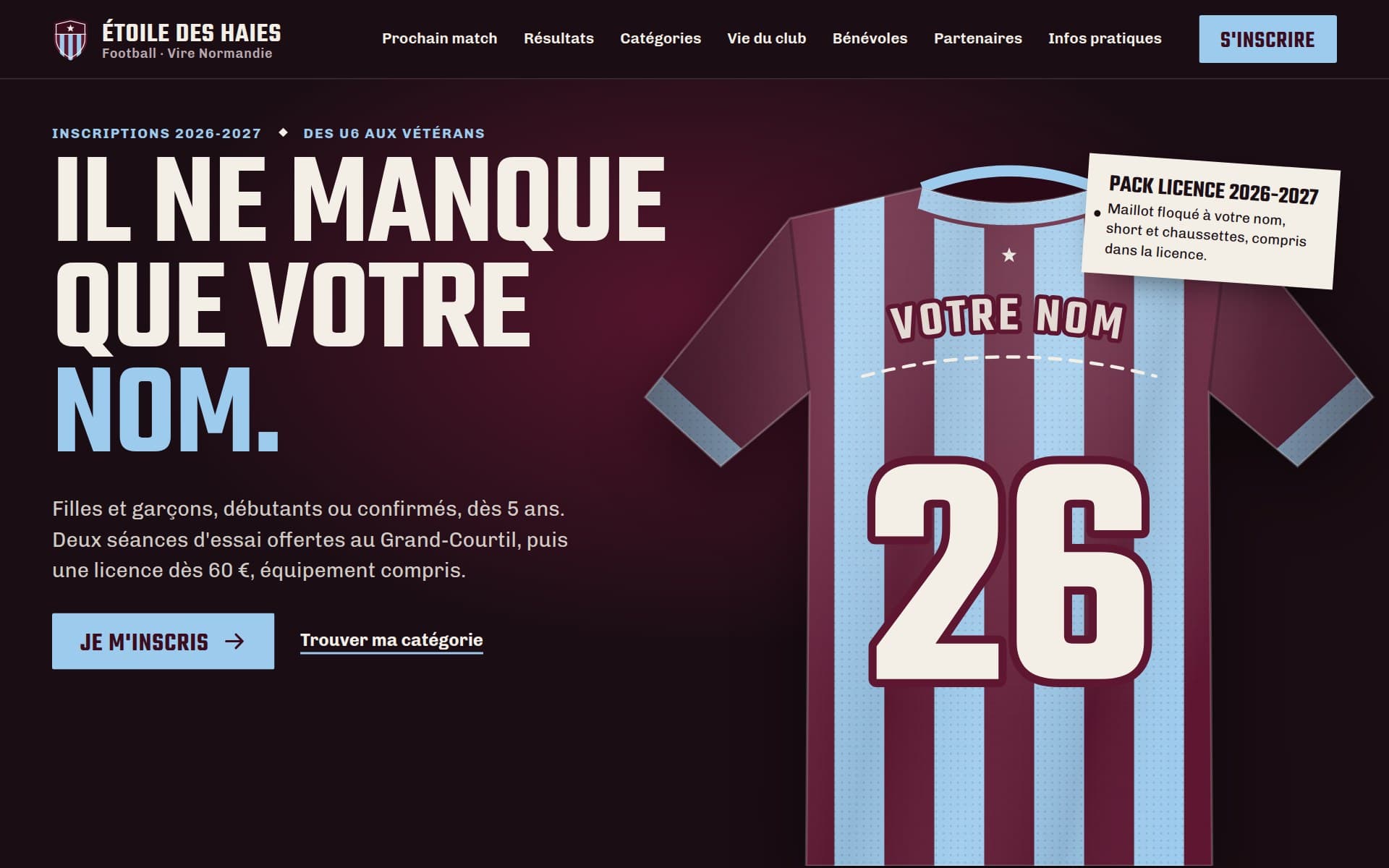 Page d'accueil du site proposé, sur ordinateur
