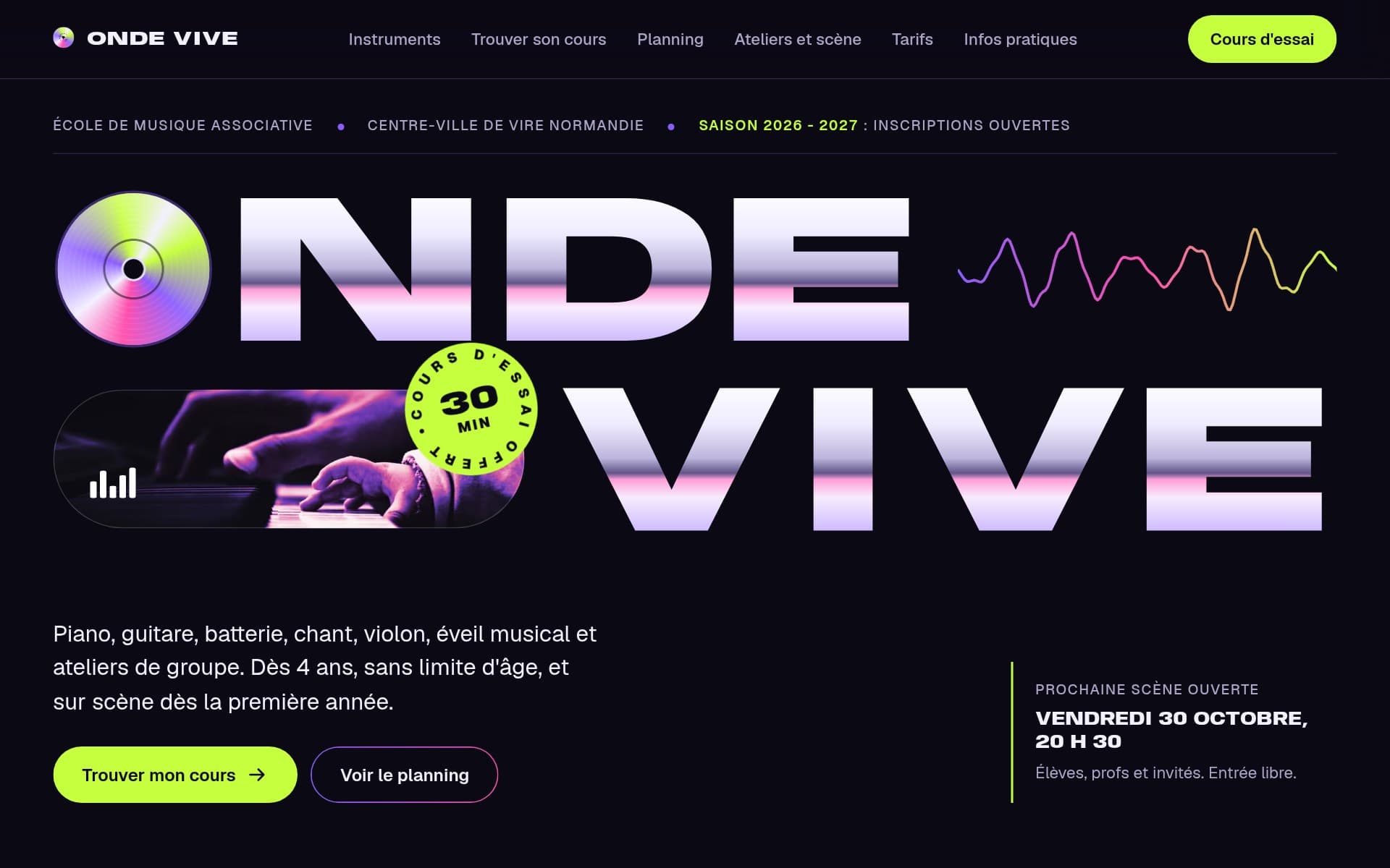 Page d'accueil du site proposé, sur ordinateur