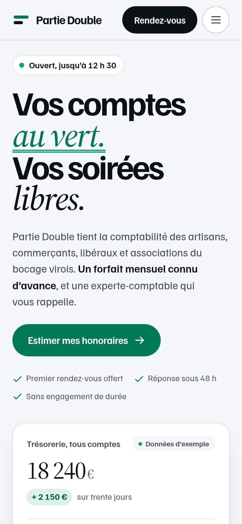 Page d'accueil du site proposé, sur téléphone
