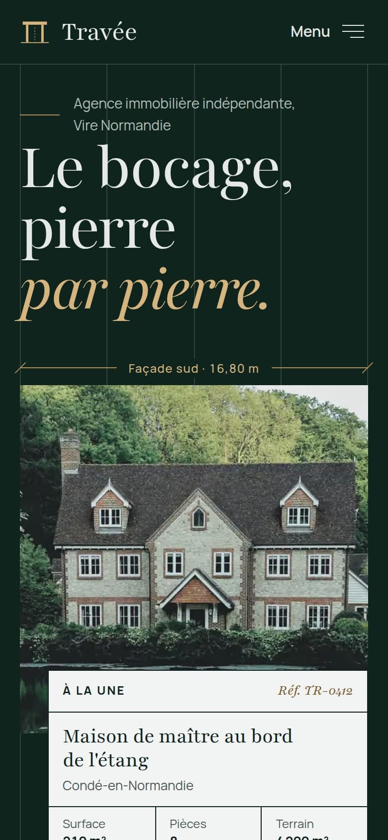Page d'accueil du site proposé, sur téléphone