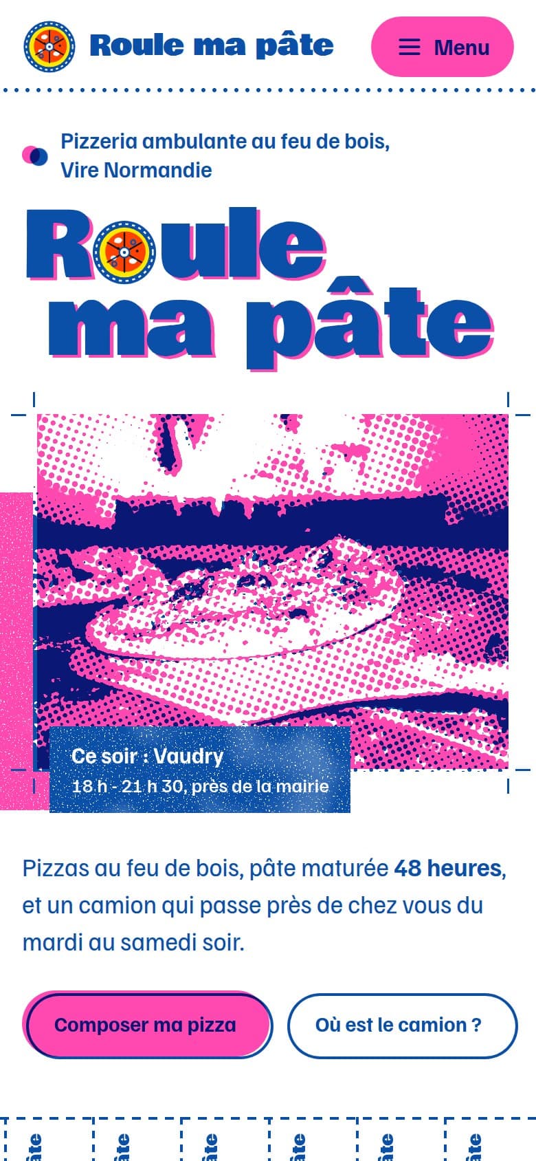 Page d'accueil du site proposé, sur téléphone