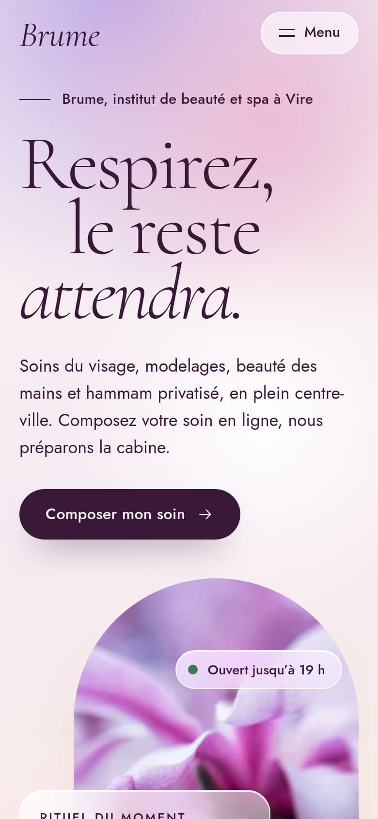 Page d'accueil du site proposé, sur téléphone