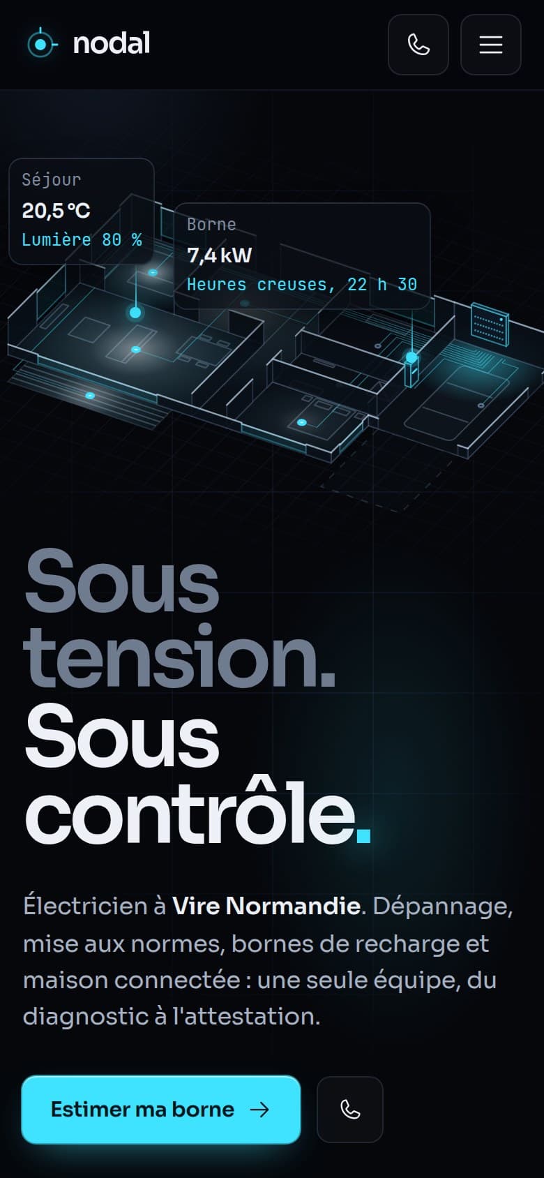 Page d'accueil du site proposé, sur téléphone