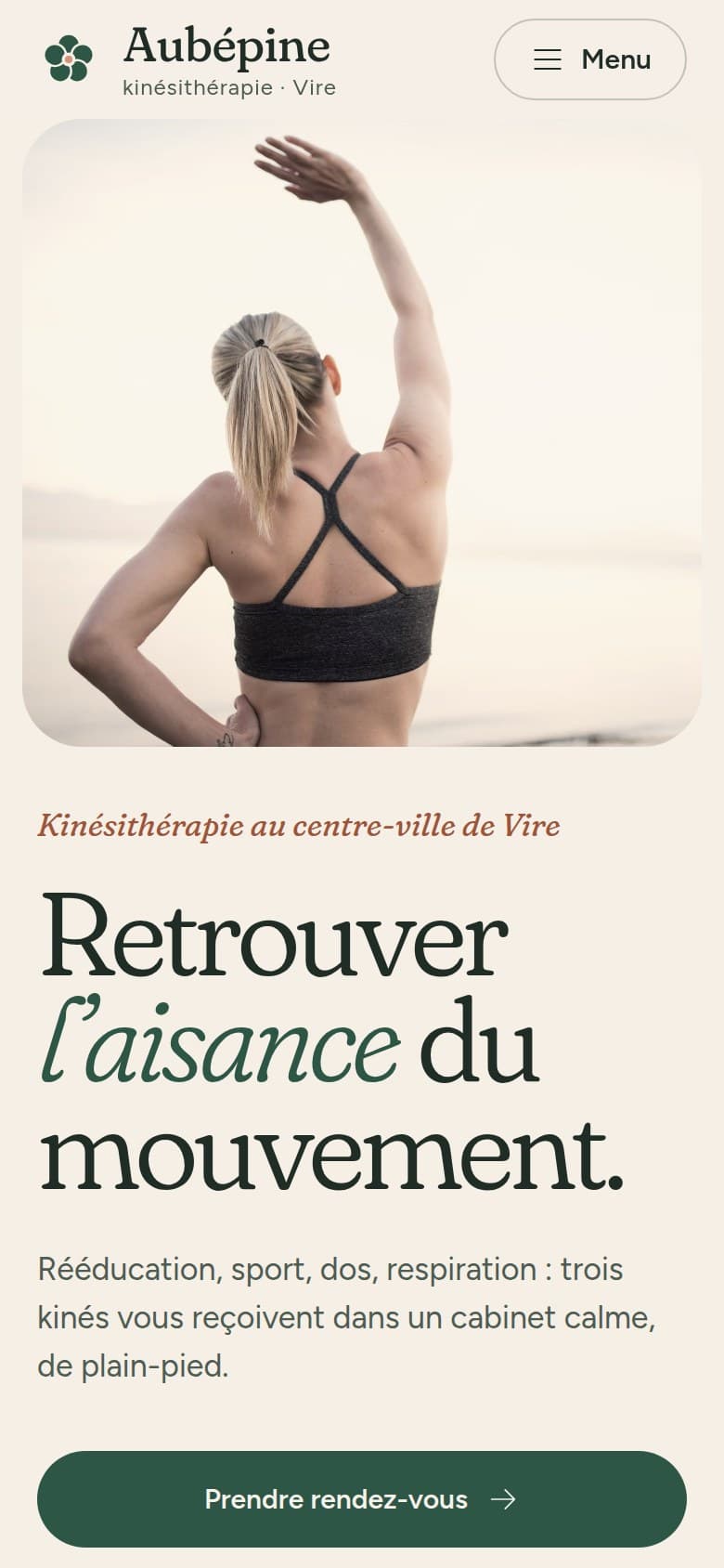 Page d'accueil du site proposé, sur téléphone